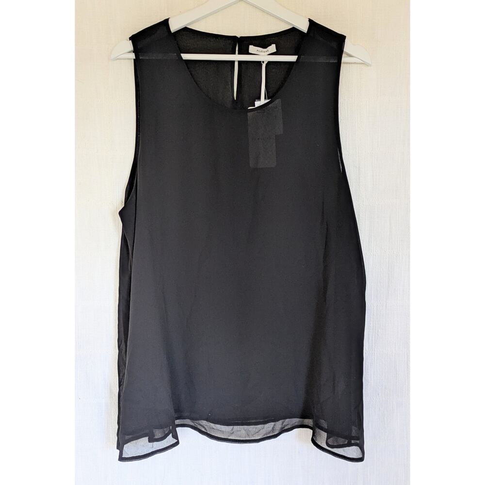 Pleione Sheer Black Sleeveless Blouse, Lined, NWT, XL